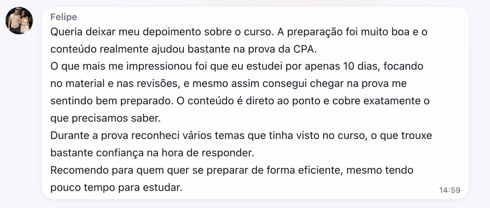 Depoimento de aluno aprovado